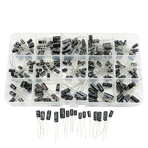 Tegg 200PCS 15 Value 0.1-220uF Aluminum Electrolytic Capacitors Aluminum Radial Leads Capacitor Assorted Assortment Box Kit Set for Arduino Car Audio TV