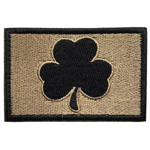SpaceCar Saint Patrick's Day Shamrock Clover Tactical Morale Embroidery Hook & Loop Patch 3" x 1.97" Sized - Tan & Black