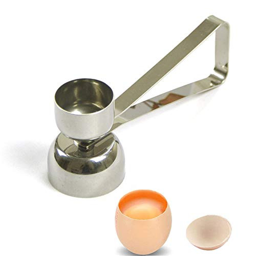 Egg Cracker Topper,Stainless Steel Egg Opener Egg Topper Cutter Shell Remover Poached Egg Separator Egg Whacker Egg Hammer Touch for Raw/Soft/Hard Boiled Eggs (Double Cups Diameter 1.38 in+0.98 in)