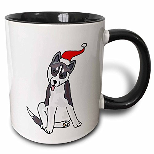 3dRose mug_220501_4 "Funny Grey Siberian Husky Dog In Santa Hat Christmas Art" Ceramic Mug, Black, 11 oz 3dRose mug_220501_4 "Funny Grey Siberian Husky Dog In Santa Hat Christmas Art" Ceramic Mug, Black, 11 oz
