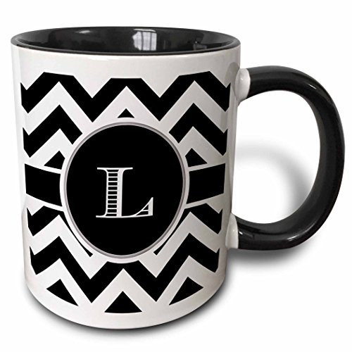 3dRose "Black and White Chevron Monogram Initial L" Mug, Black/White, 11 oz