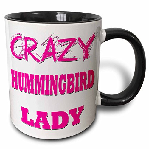 3dRose mug_175119_4 Crazy Hummingbird Lady - Two Tone Black Mug, 11oz
