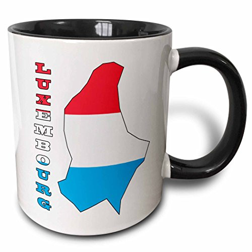 3dRose mug_63175_4 "The flag of Luxembourg in the outline map of the country and name Luxembourg" Two Tone Black Mug, 11 oz, Multicolor