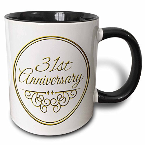 3dRose (mug_154473_4) 31st Anniversary gift - gold text for celebrating wedding anniversaries - 31 years married together - Two Tone Black Mug, 11oz