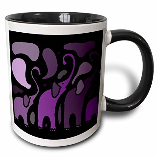 3dRose mug_200506_4 Awesome Purple Elephant Abstract Art Original - Two Tone Black Mug, 11oz