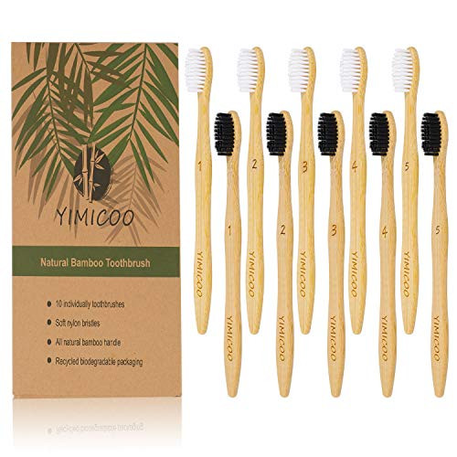 Charcoal Bamboo Toothbrush, YIMICOO Biodegradable Natural Organic Toothbrushes Eco-Friendly Soft BPA Bristles (Packs of 10, Black and White Bristles) Charcoal Bamboo Toothbrush, YIMICOO Biodegradable Natural Organic Toothbrushes Eco-Friendly Soft BPA Bristles (Packs of 10, Black and White Bristles)