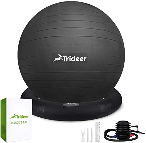 Trideer Ball Chair  Exercise Stability Yoga Ball with Base for Home and Office Desk, Ball Seat, Flexible Seating with Ring & Pump, Improves Balance, Back Pain, Core Strength & Posture?Ball with Ring