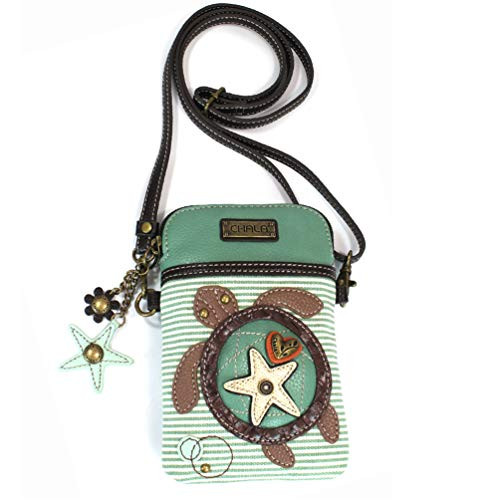 Chala Crossbody Cell Phone Purse - Women PU Leather Multicolor Handbag with Adjustable Strap - Turtle - Teal Striped