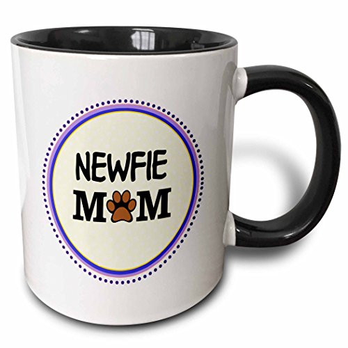 3dRose (mug_151782_4) Newfie Dog Mom - Newfoundland Doggie mama by breed paw-print mum love doggy lover pet owner circle - Two Tone Black Mug, 11oz