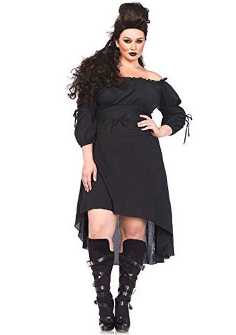 Leg Avenue Women's Size Plus High Low Peasant Dress, Black, 3X / 4X