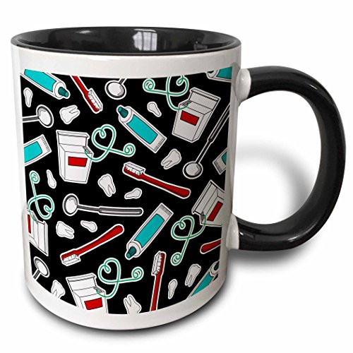 3dRose mug_165819_4 Cute Dentist Dental Hygienist Print Black - Two Tone Black Mug, 11oz