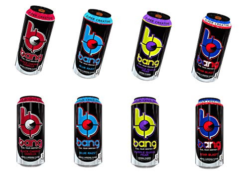 VPX Bang Variety - Blue Razz, Purple Guava Pear, Black Cherry Vanilla, Star Blast - 16fl.oz. (Pack of 8)