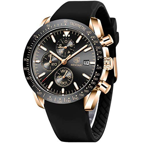 BENYAR Chronograph Wrist Watch for Men | Classic Design | Quartz Movement 30M Waterproof | Leather Strap Watch | Analog Quartz Watch | Scratch Resistant | Available in Black Color