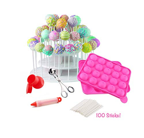 Cake Pop Maker Baking Silicone Mold Kit Cupcake/Cake Pop Stand 100 Lollipop Sticks Candy Chocolate Melting Pot Decorating Pen Dough/Meat Baller Donut Hole Maker by Gilly's