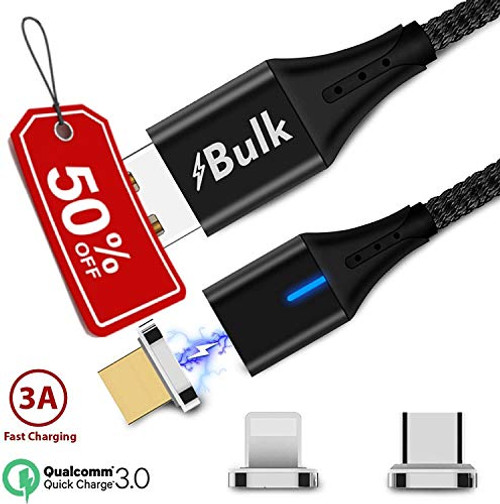 BULK Magnetic Charger - 3ft Cell Phone Braided Charging Cable USB Charger - Data Transfer and Fast Charge Cable - 3-in-1 Magnetic Charging Cable Compatible with Universal Micro USB and Type C