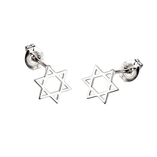 Rhodium Plated .925 Sterling Silver Tiny Star of David Stud Earrings Rhodium Plated .925 Sterling Silver Tiny Star of David Stud Earrings