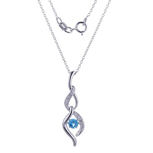 Morgan & Paige Sterling Silver Created White Sapphire and Genuine Swiss Blue Topaz Pendant Necklace, 18"