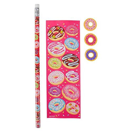 Rhode Island Novelty Donut Stickers, Pencils and Erasers, 12 Stationery Sets
