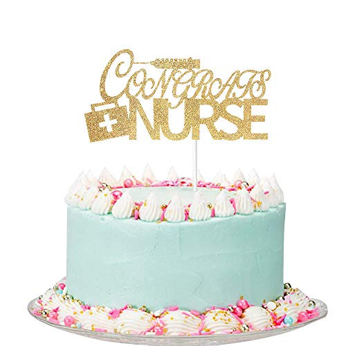 Gold Glitter Congrats Nurse Cake Topper - Nurse Graduation Cake Topper - Nurse Graduation Party Decorations - Nursing Graduation Party Supplies