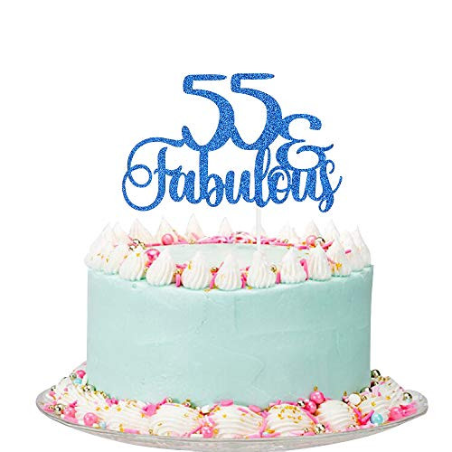 Royal Blue Glitter 55 & Fabulous Cake Topper - 55th Birthday Cake Topper, 55th Birthday Party Decoration