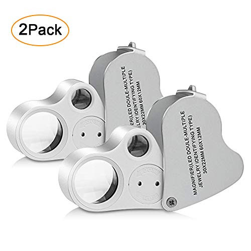 Jewelry Loupe,2 Pack 30X 60X Illuminated Jewelers Loupe Jewelry Magnifier Jeweler's Eye Loupe Magnifier Magnifying with LED Lighting, 2 Lens Design Jewelry Loupe,2 Pack 30X 60X Illuminated Jewelers Loupe Jewelry Magnifier Jeweler's Eye Loupe Magnifier Magnifying with LED Lighting, 2 Lens Design