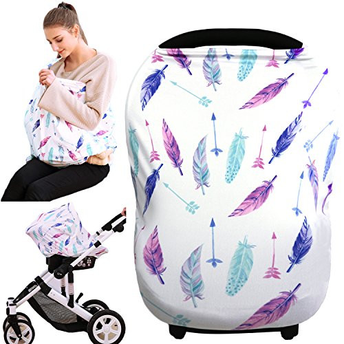 Hicoco baby car seat cover, nursing covers breastfeeding cover carseat canopy (feather)