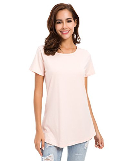 Women Cotton T-Shirts Short Sleeve Loose Comfy Basic Plain Tunic Tee, Pink, Large