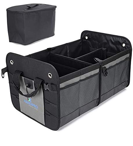 HANDIPRO Premium Multi Compartments Collapsible Portable Trunk Organizer for auto, SUV, Truck, Minivan New Version | Incl. Cooler. (Grey)