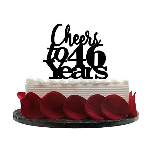 Cheers to 46 Years Cake Topper 46th Birthday, Wedding Anniversary, Retirement Party Bunting Sign Decorations Photo Props-Black