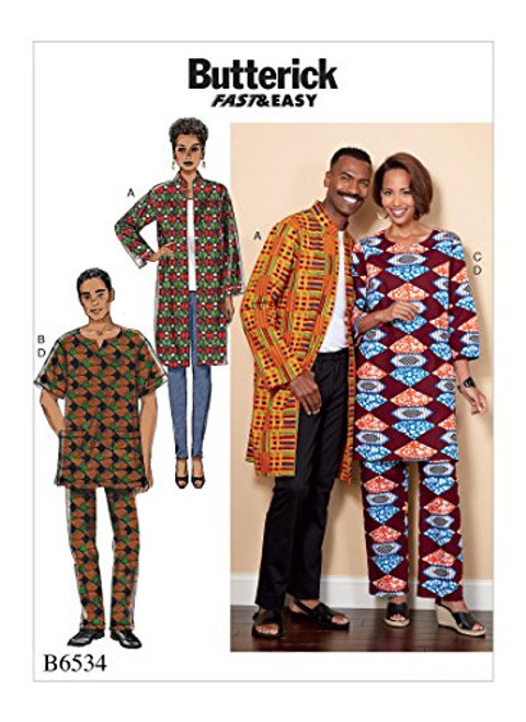 Butterick Patterns B6534XM0 Misses'/Men's Coat, Tunic and Pants Sewing Pattern, XM (SML-MED-LRG) Butterick Patterns B6534XM0 Misses'/Men's Coat, Tunic and Pants Sewing Pattern, XM (SML-MED-LRG)