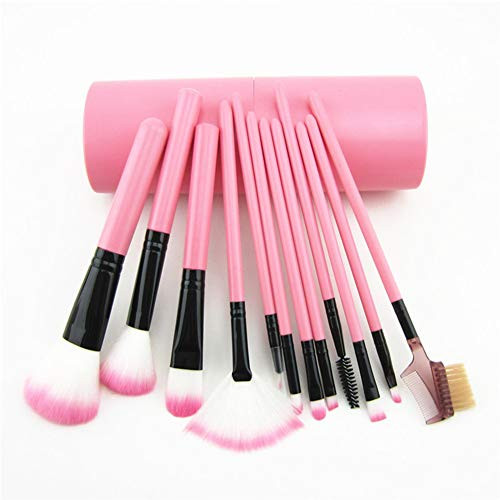 Shiratori Makeup Brush Set with Holder 12Pcs Makeup Brushes Premium Synthetic Foundation Brush Blending Face Powder Blush Concealers Eyeshadow Make Up Brushes Kit - Pink