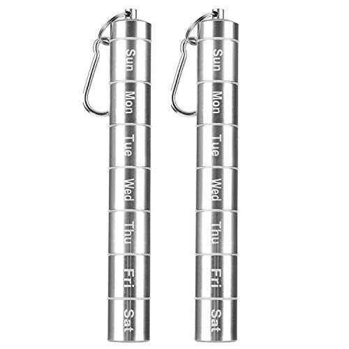 7 Days Pill Case, Portable Pill Box, Messar 7 Compartments Aluminum Alloy Weekly Pill Holder Waterproof Medicine Organizer Travel Pill Tube Pill Bottle Pill Container with Keychain and Carabiner
