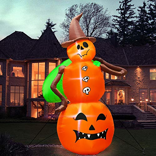 Halloween Inflatable Witch Pumpkin, 8FT Halloween Outdoor Decorations Inflatable LED Lights Tethers Stakes, Blow Up Ghost Yard Decorations Scary Jumbo Model Air Blow for Outdoor Yard Lawn Garden Party