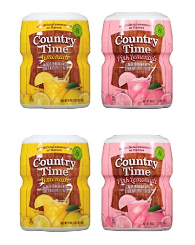 Country Time Lemonade 19 Ounce Drink Mix 2 Flavor Variety Bundle, Lemonade and Pink Lemonade (4 Canister Pack)