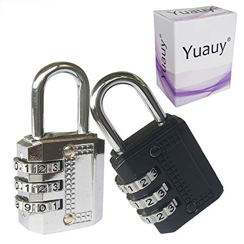 Yuauy Black + Silver Resettable 3 Dial Digit Combination Password Padlock Code Lock for Suitcase Luggage Travel Backpack Baggage