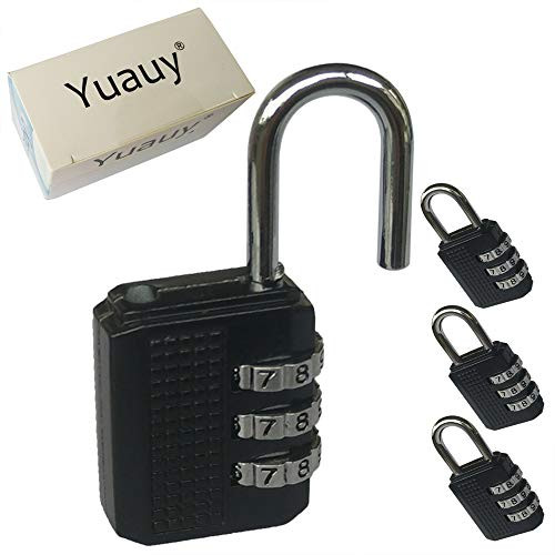Yuauy 3 PC Resettable 3 Dial Digit Combination Password Padlock Code Lock for Suitcase Luggage Travel Backpack Baggage Black