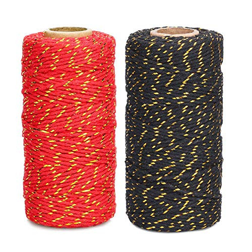 656 Feet Cotton Bakers Twine,Christmas Gift Twine,Gold String,Cotton Cord Crafts Holiday Gift Wrapping Twine String