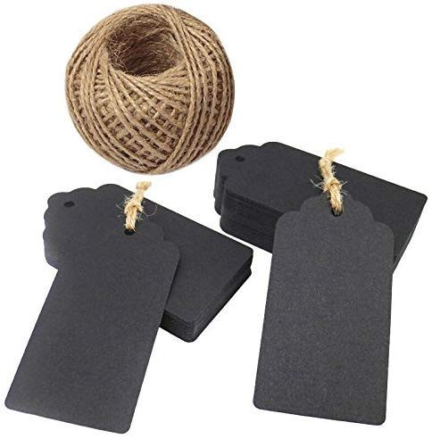 Gift Tags,100 Pcs Kraft Paper Tags for Wedding,Black Rectangle Craft Hang Tags with 100 Feet Jute Twine