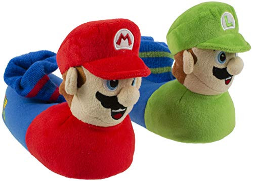 Super Mario Brothers Mario and Luigi Socktop Slipper for Kids, with Classic Sound Chip, Size 2-3