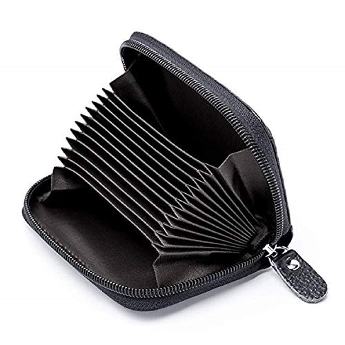 HoYiXi Genuine Leather Credit Card Case Travel RFID Blocking Card Holder Credit Card Wallet with Zipper-Black