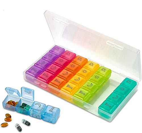 Weekly Pill Organizer - 4 Compartment Am/pm Pill Box, 7 Day Large Travel Medication Dispenser Case for Vitamins and Medicines by MEDca Weekly Pill Organizer - 4 Compartment Am/pm Pill Box, 7 Day Large Travel Medication Dispenser Case for Vitamins and Medicines by MEDca