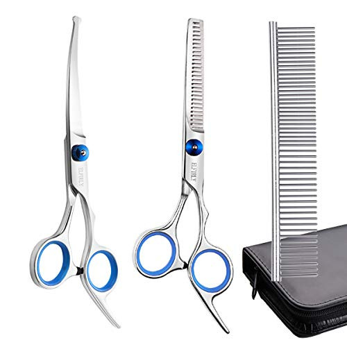 Elfirly Dog Grooming Scissors Set with Safety Round Tip (2 Pack - Curved Scissors Thinning Shears for Grooming) Pet Grooming Shears with Grooming Comb for Dogs and Cats Elfirly Dog Grooming Scissors Set with Safety Round Tip (2 Pack - Curved Scissors Thinning Shears for Grooming) Pet Grooming Shears with Grooming Comb for Dogs and Cats