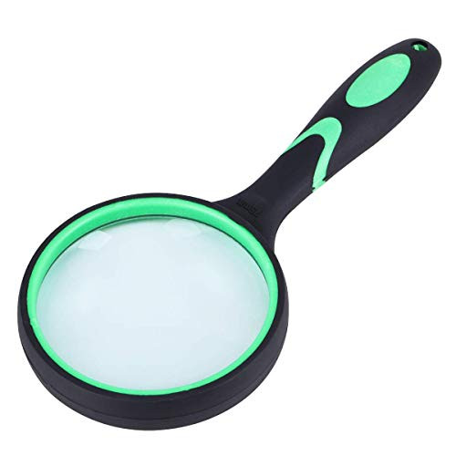 DREAMZE 4X Magnifying Glass, Handheld Reading Magnifier, 75mm Magnifying Glass Lens, Thickened Rubbery Frame with Non-Slip Soft Handle for Newspaper Reading, Insect, Science for Seniors Kids(Green)