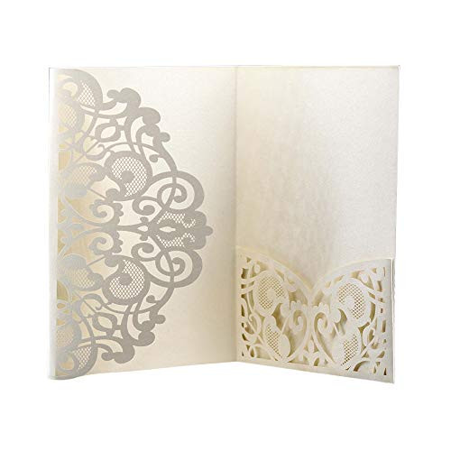 Wedding Invitation Cards,10pcs Laser Cut Floral Design Invites Pocket for Bridal Showers, Engagement Parties, Includes Covers, Blank Inserts (Beige)