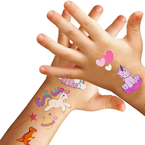 orgen 20 Sheets Unicorn and Dinosaur Temporary Tattoos for Kids, Glitter Temporary Tattoos for Kids Party Supplies, Halloween Birthday, Party Favors Supplies, Boys Girls Tattoos Stickers