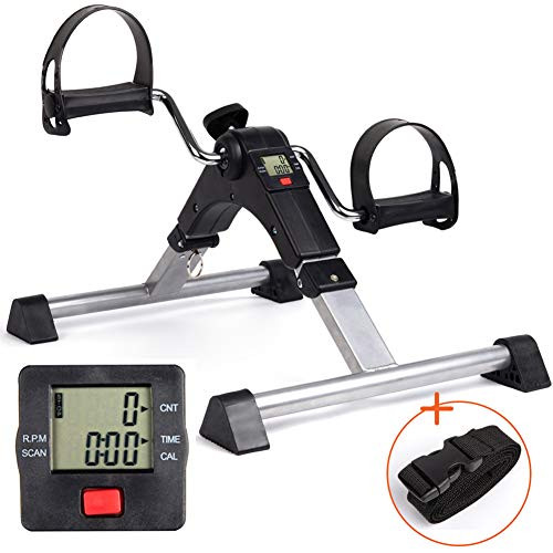 DECELI Under Desk Bike Pedal Exerciser-Folding Portable Exercise Peddler with Electronic Display for Legs and Arms Workout?Black?