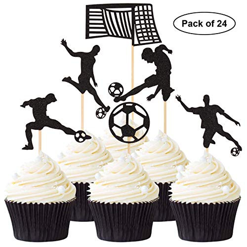 24PCS Football Cupcake Toppers Soccer Cupcake Topper Sport Cake Decorations Sports Party Decorations