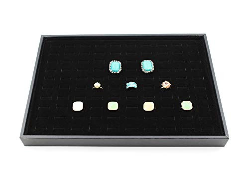 Lzyee Black Velvet 100 Slots Ring Earrings Jewelry Trays Organizer-Stackable Jewelry Storage Display Trays Case for Drawer-Earring Ring Holder Organizer Showcase (100 Slots Ring)