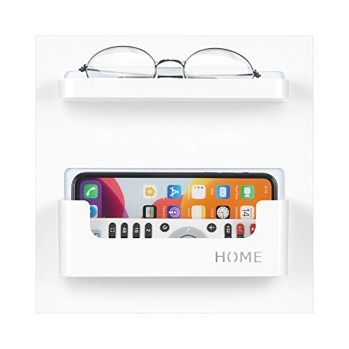 7U Bedside Shelf Organizer Small Adhesive Shelf Wall Mounted Command Bedside Caddy Holder for Phone, Glasses, Remote in Dorm Bedroom - White (2 Holder)