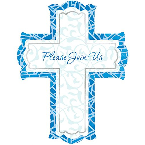 Amscan 490144 Party Supplies Blue Cross Large Novelty Invitations 6" x 4 3/4" Multi